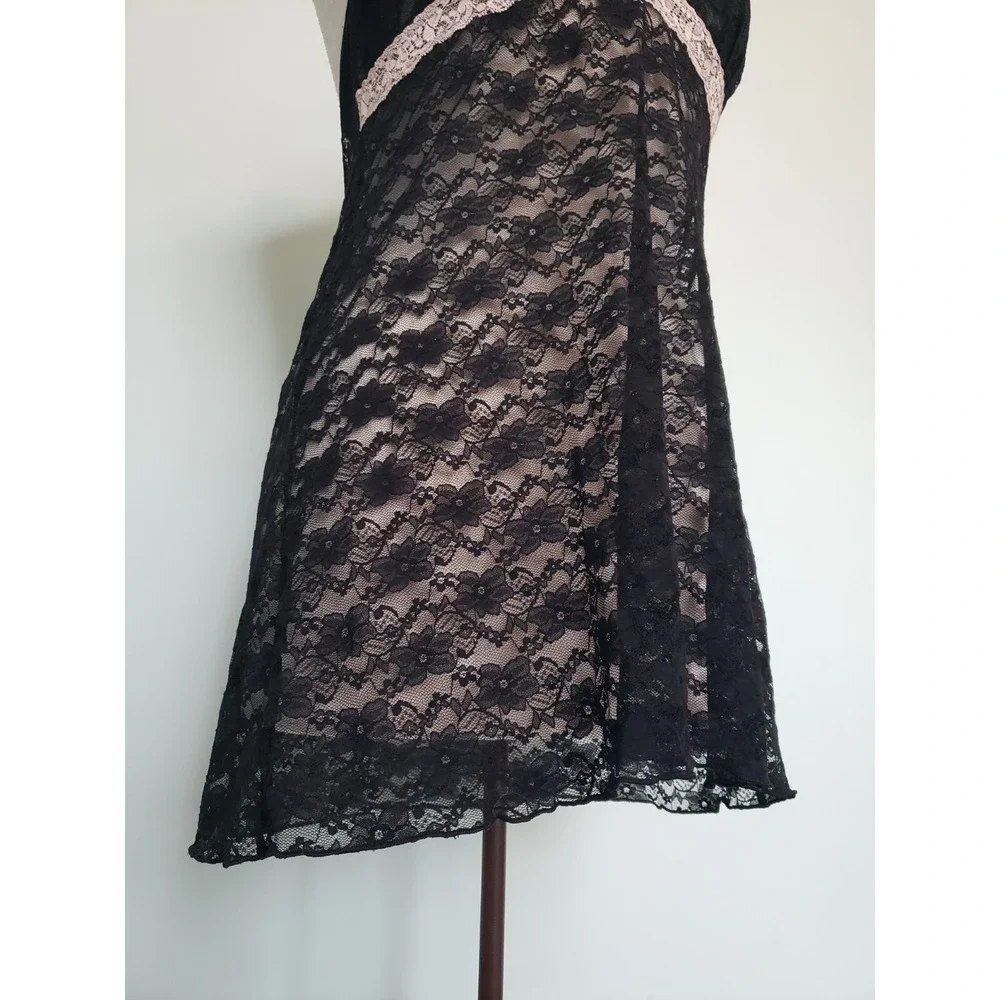Cosmopolitan Women L Slip Dress Lingerie Pink Sheer Lace Mesh Y2K Racerback Sexy